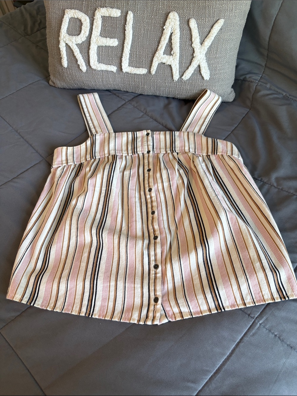 Old Navy XS Pink White Striped Tank Top Button Up Down Front Wide Strap Apron